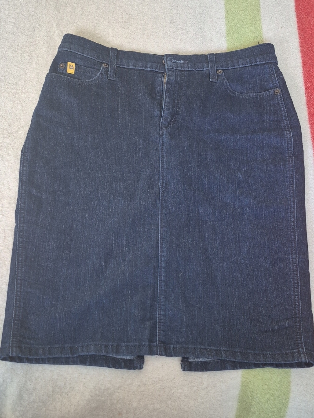 Women's Dark Blue Denim Pencil Skirt - Classic Mid-Rise